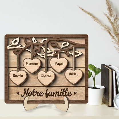 Arbre de famille – Plaque en bois personnalisée avec 2 à 13 prénoms, cadeau pour la famille