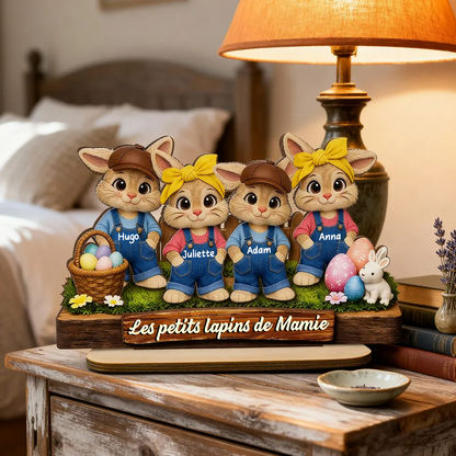 Lapins de Pâques pour mamie – Décoration en bois personnalisé avec petits lapins