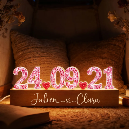 Anniversaire - Veilleuse LED personnalisée avec effet cristal Cadeau pour couple