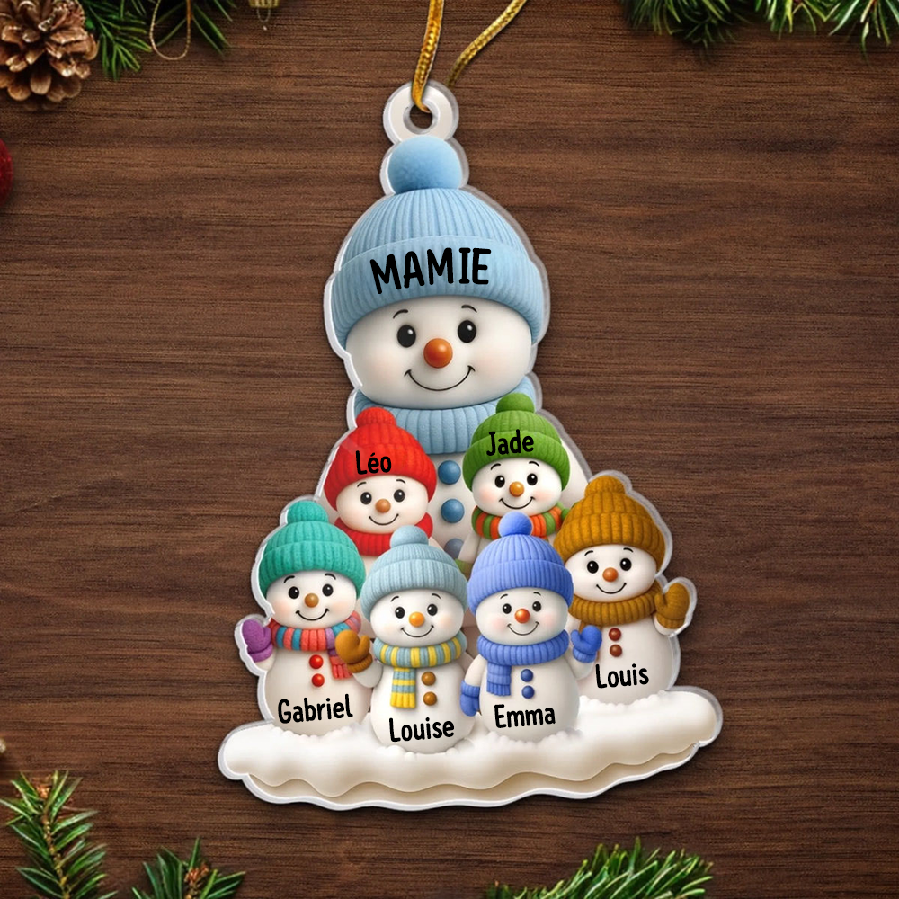 Bonhommes de neige – Pendentif en acrylique, décoration de sapin personnalisée, cadeau pour grand-mère
