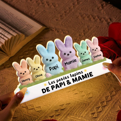 Lapins de Pâques pour mamie et papi – Boîte lumineuse LED personnalisée avec les prénoms des petits-enfants | Cadeau de Pâques pour grands-parents