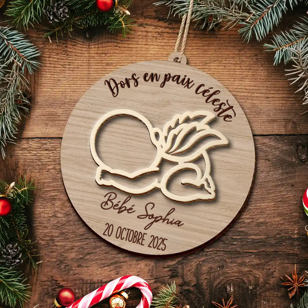 Décoration commémorative en bois personnalisée « Dors en paix céleste » – 2 couches, souvenir pour bébé ange et famille