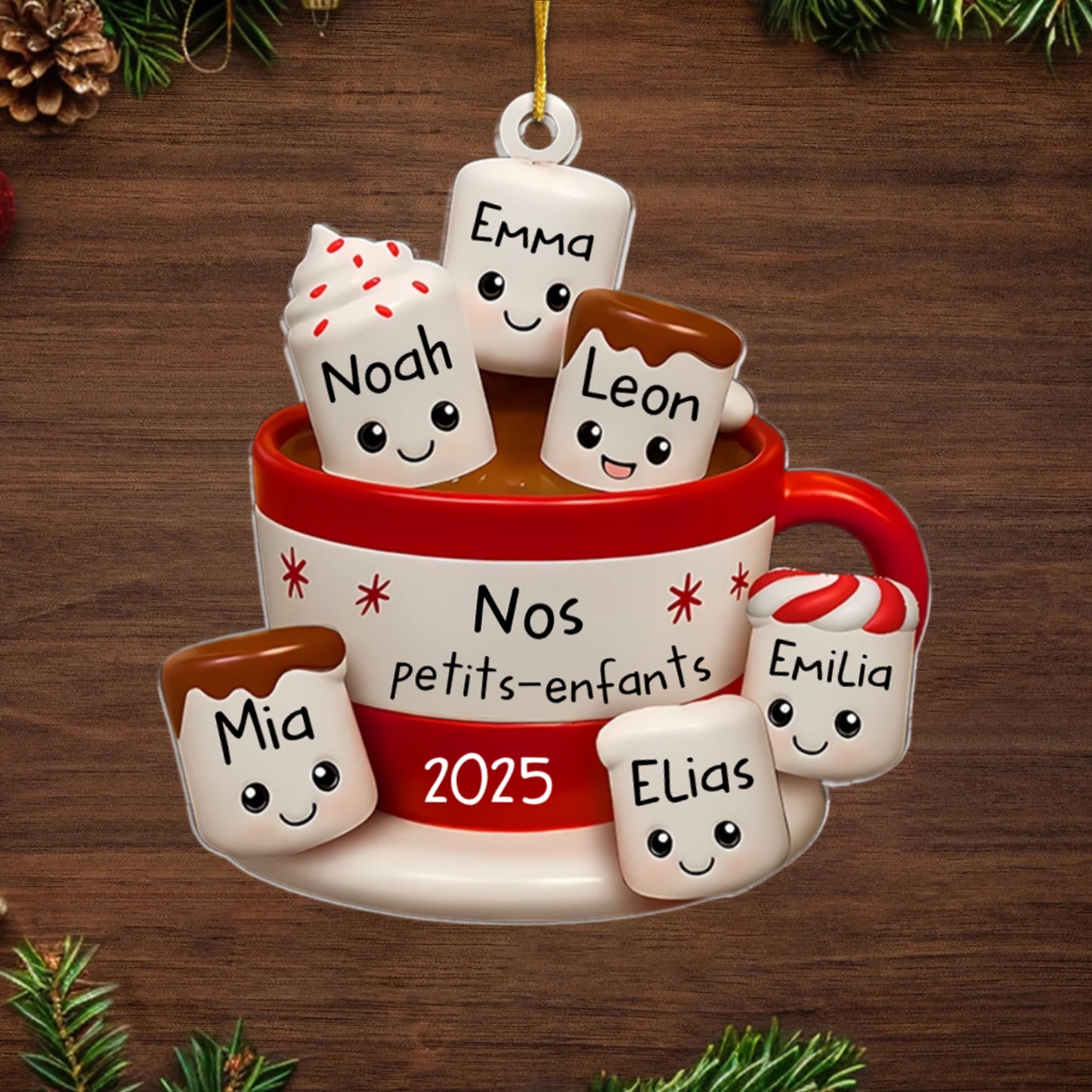 Ornement en acrylique personnalisé - Cadeaux de Noël personnalisés pour grand-père, grand-mère - Nos petits marshmallows
