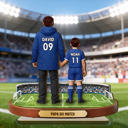Décoration en bois personnalisé avec papa footballeur et enfants en maillots