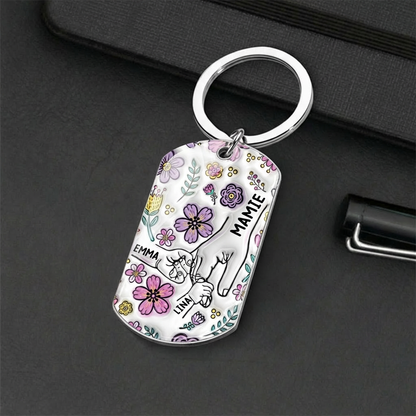 Main dans la main – Porte-clés photo personnalisé en acier inoxydable avec résine époxy – Cadeau pour mamie et maman