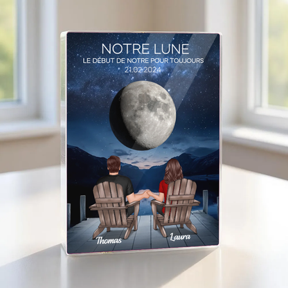 Notre lune - Bloc acrylique personnalisé avec 2 personnes et la lune Cadeau pour couple