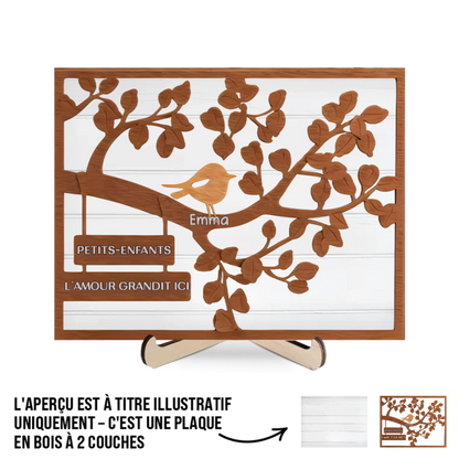 Tableau en bois personnalisé avec arbre et oiseaux – Pour la famille et les grands-mères