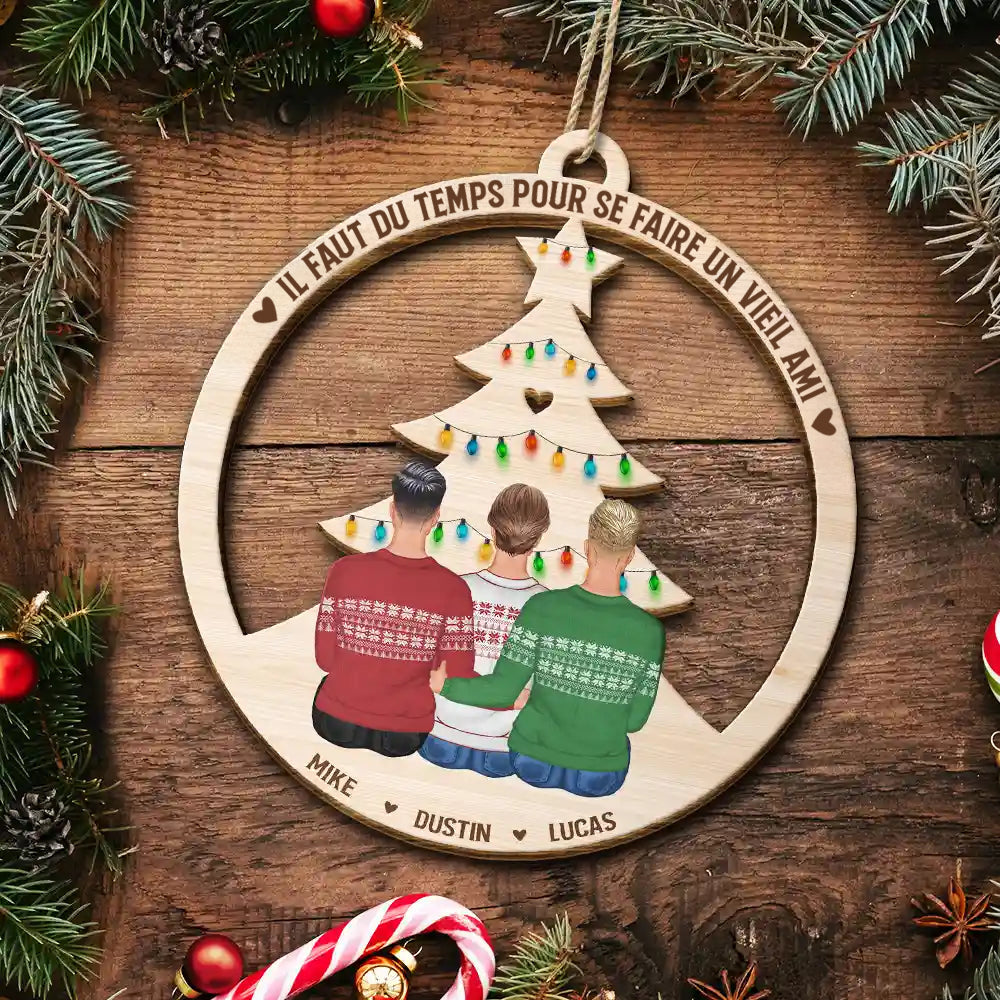 Ornement en bois personnalisé avec 2 à 6 personnes – Décoration de sapin de Noël, cadeau pour amis