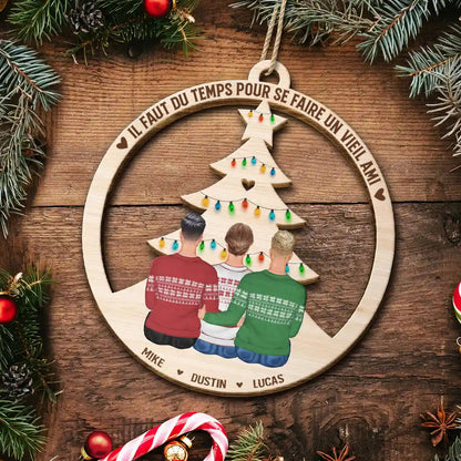 Ornement en bois personnalisé avec 2 à 6 personnes – Décoration de sapin de Noël, cadeau pour amis