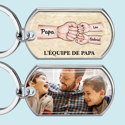 Porte-clés photo « poing contre poing » en acier inoxydable avec résine époxy – Cadeau pour papa