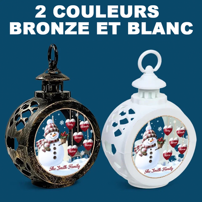 Bonhomme de neige et cœurs - Lanterne ornementale personnalisée à lumière de bougie