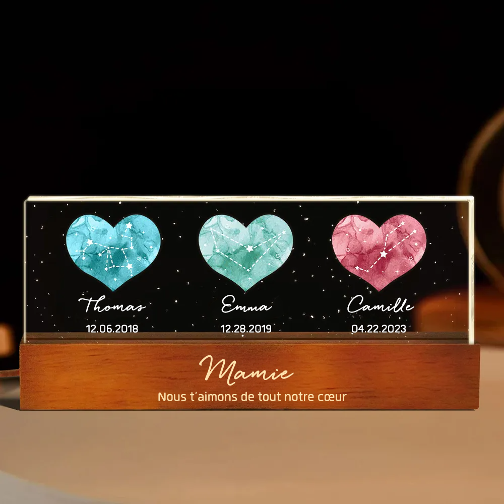 Pierre de naissance et signe astrologique - Veilleuse LED personnalisée pour maman, grand-mère et couple