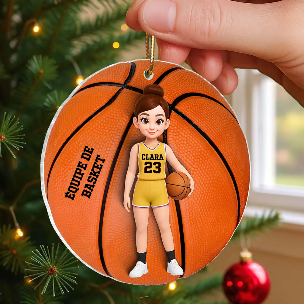 Pendentif en acrylique personnalisé avec enfant basketteur – Cadeau pour garçon et fille de basketball