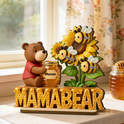 Décoration en bois personnalisé « Maman Ourse » avec abeilles – Cadeau pour maman et Papa