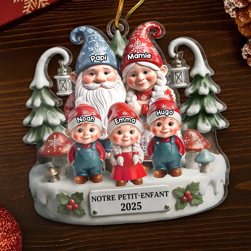 Famille de nains- Orement en acrylique avec 1 à 15 enfants Décorations de Noël pour parents et grands-parents