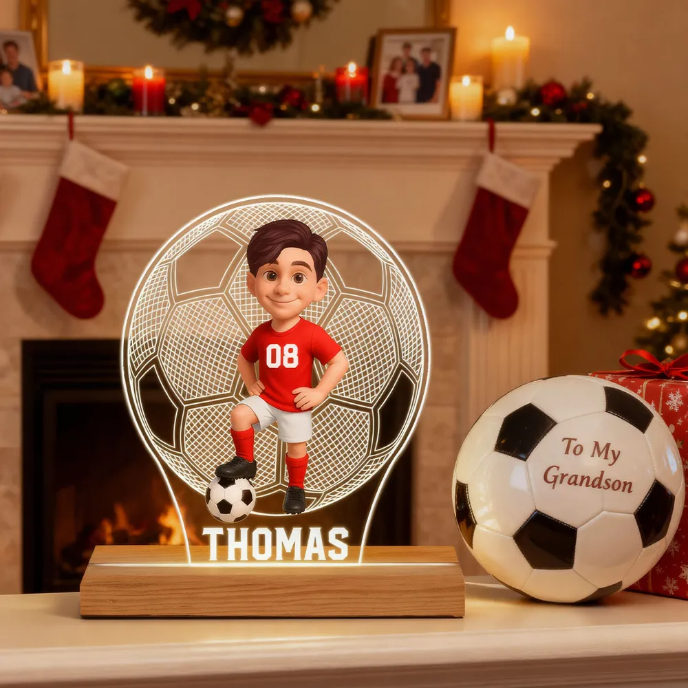 Enfant footballeur – Veilleuse LED personnalisée avec figurine et prénom – Cadeau pour fille et garçon