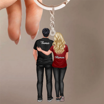Porte-clés en acrylique Maman et Fils avec prénoms