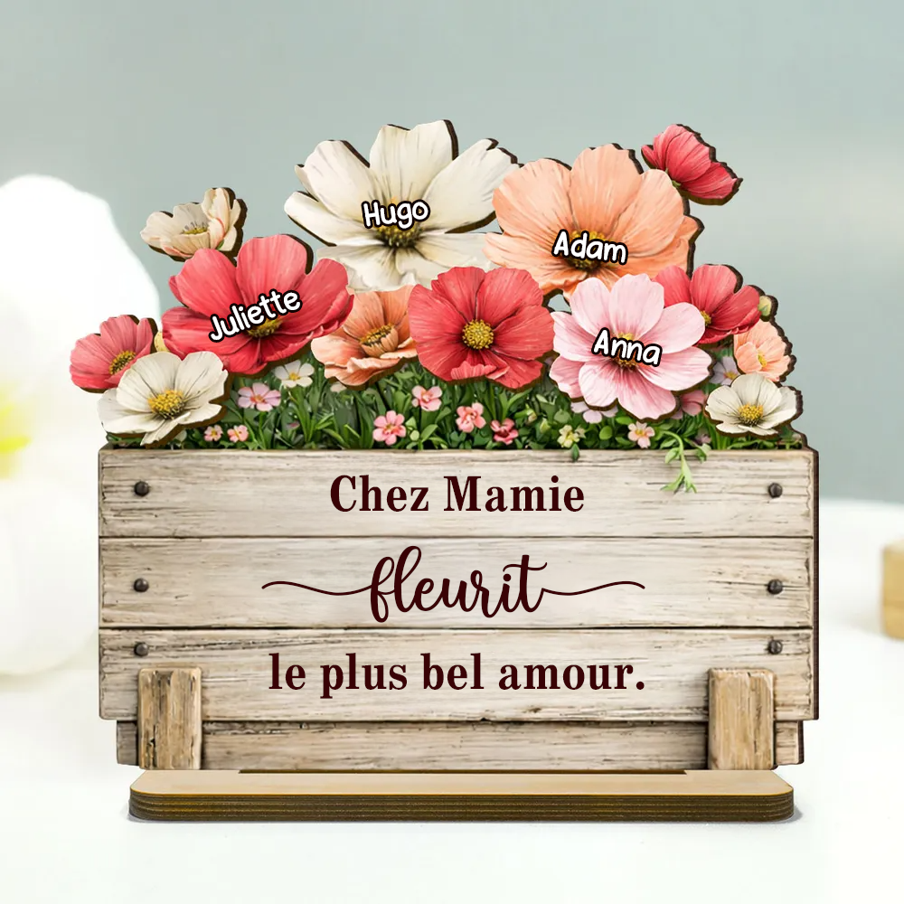Le jardin de mamie - Décoration en bois personnalisé avec motif floral : un cadeau pour maman et mamie