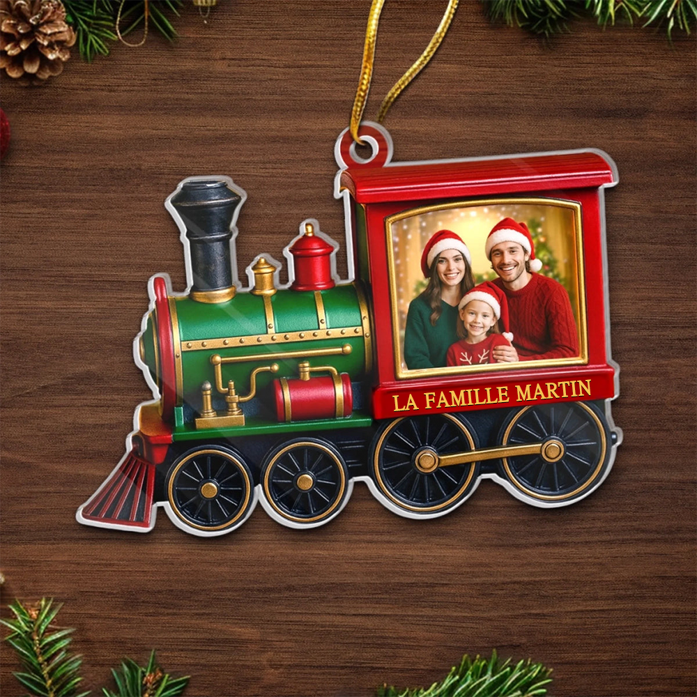 Orement photo en acrylique Décoration de Noël personnalisée avec train de Noël pour famille