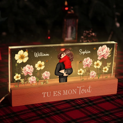 Veilleuse LED personnalisée avec couple et fleurs de naissance