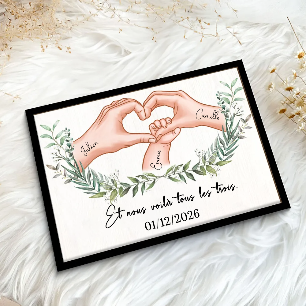 Plaque en bois personnalisée avec motif main dans la main – Cadeau pour jeune maman et jeune papa
