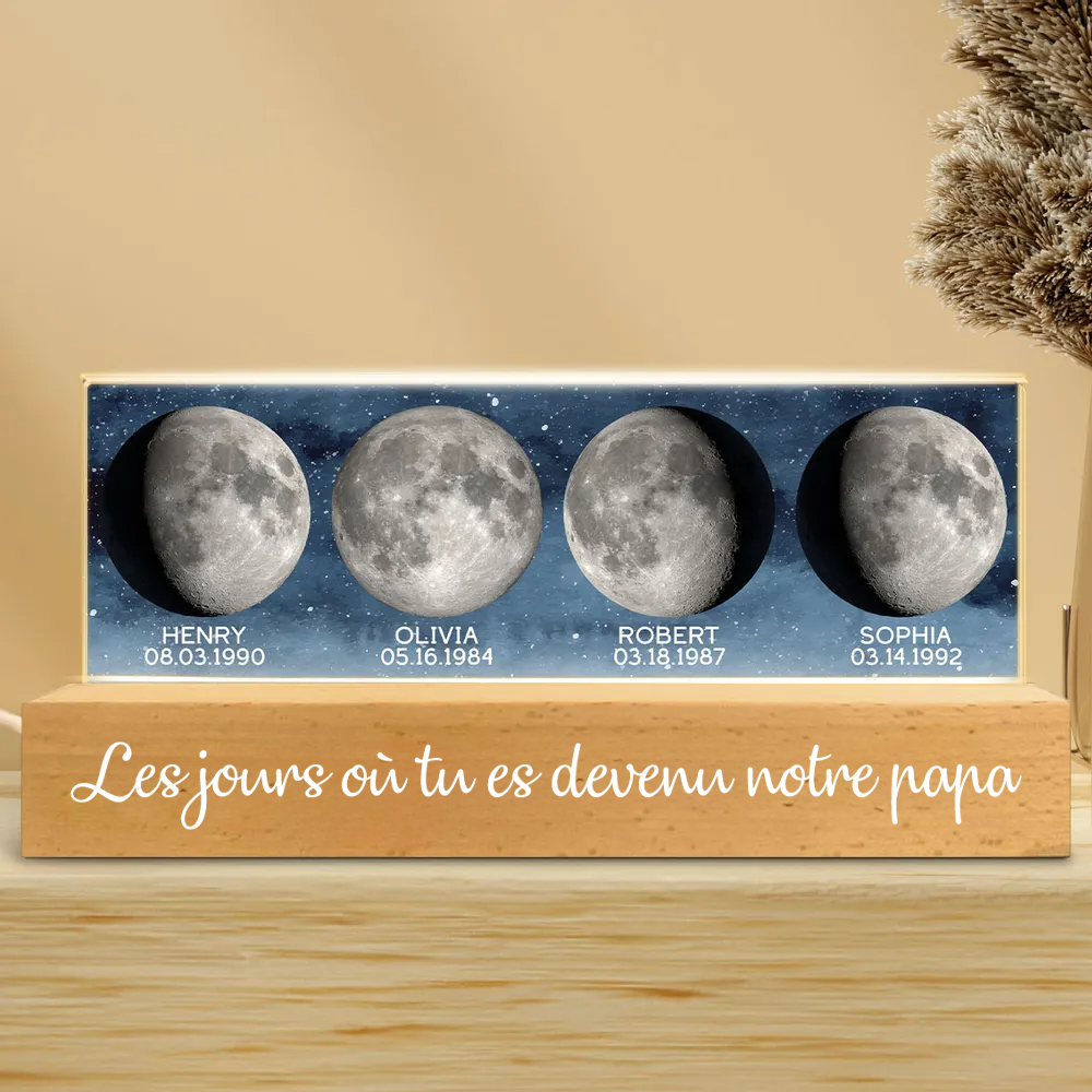 Lampe de nuit LED personnalisée avec phases de la lune – Cadeau d’anniversaire pour papa et maman