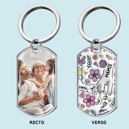 Main dans la main – Porte-clés photo personnalisé en acier inoxydable avec résine époxy – Cadeau pour mamie et maman