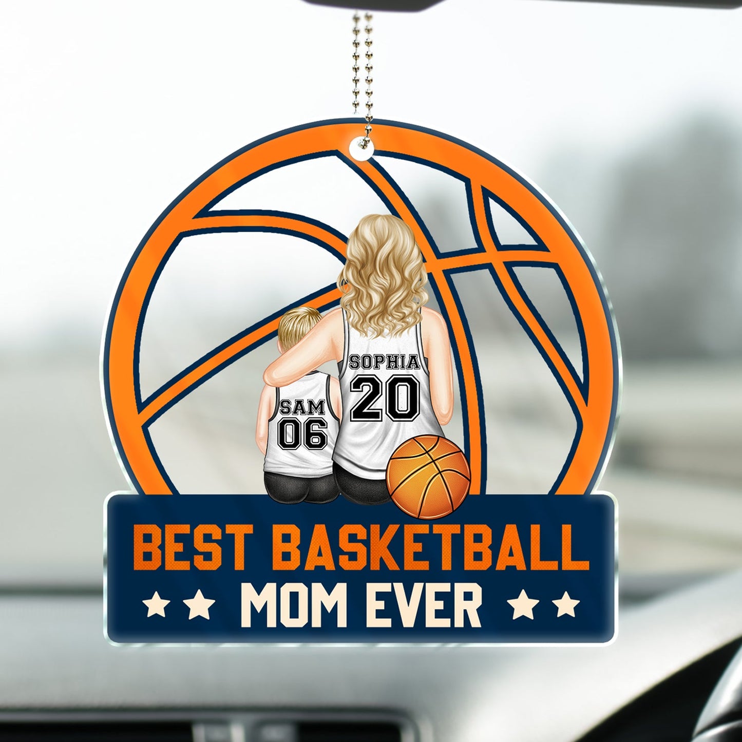 Pendentif acrylique personnalisé de maman basket-ball