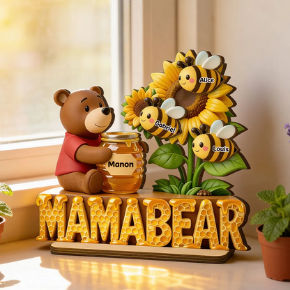 Décoration en bois personnalisé « Maman Ourse » avec abeilles – Cadeau pour maman et Papa