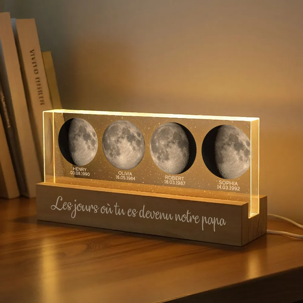 Lampe de nuit LED personnalisée avec phases de la lune – Cadeau d’anniversaire pour papa et maman