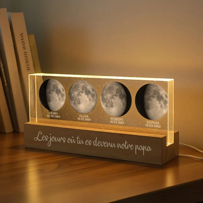 Lampe de nuit LED personnalisée avec phases de la lune – Cadeau d’anniversaire pour papa et maman