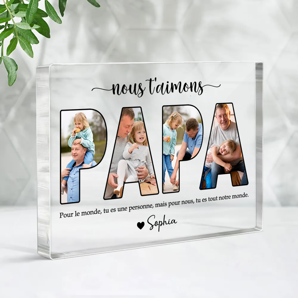 Bloc acrylique PAPA avec photos, texte et noms