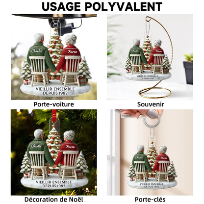 Ornement de Noël plate en acrylique – « Vieux couple »