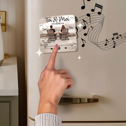 Aimant musical pour réfrigérateur avec 2 personnages, noms et citation Cadeau pour couple