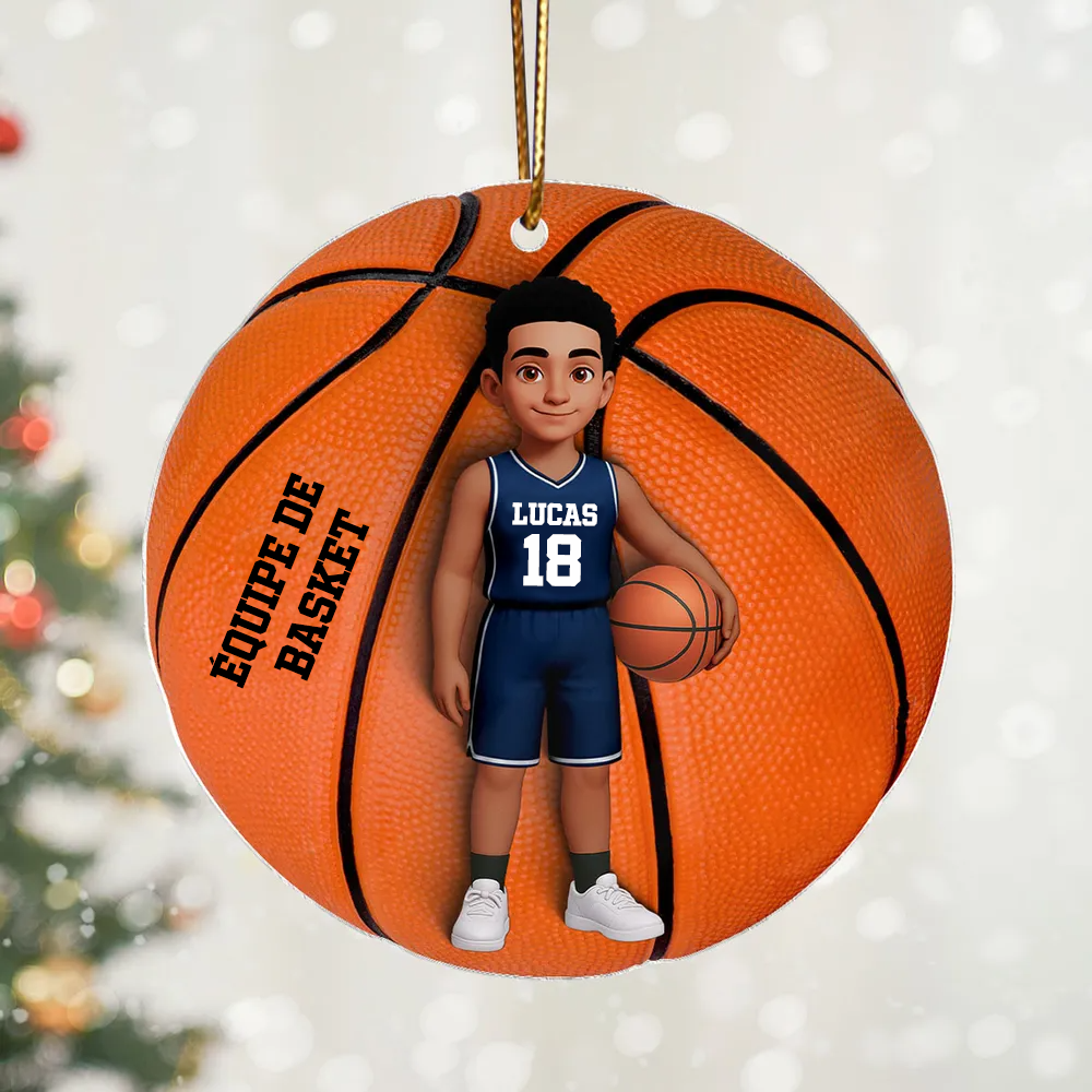 Pendentif en acrylique personnalisé avec enfant basketteur – Cadeau pour garçon et fille de basketball