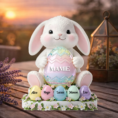 Lapin de Pâques Mamie – Bloc en acrylique personnalisé avec prénoms – Décoration de Pâques, cadeau pour mamie