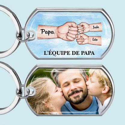 Porte-clés photo « poing contre poing » en acier inoxydable avec résine époxy – Cadeau pour papa