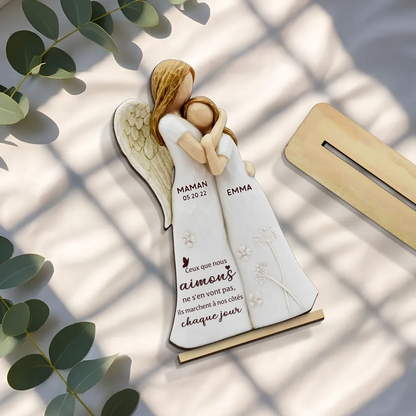 Fille avec maman ange / papa ange – Présentoir en bois personnalisé avec prénom – Cadeau commémoratif