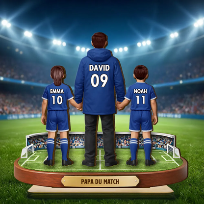Décoration en bois personnalisé avec papa footballeur et enfants en maillots