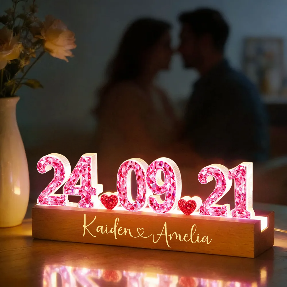 Anniversaire - Veilleuse LED personnalisée avec effet cristal Cadeau pour couple