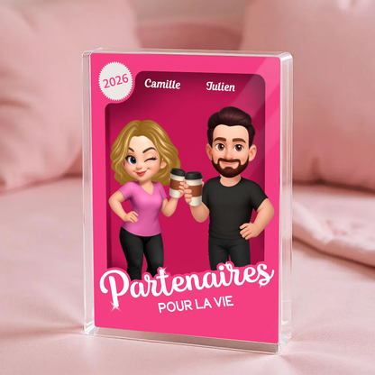 « Partenaires pour la vie » – Bloc en acrylique personnalisé avec 2 à 6 personnages – Cadeau pour couple et amis