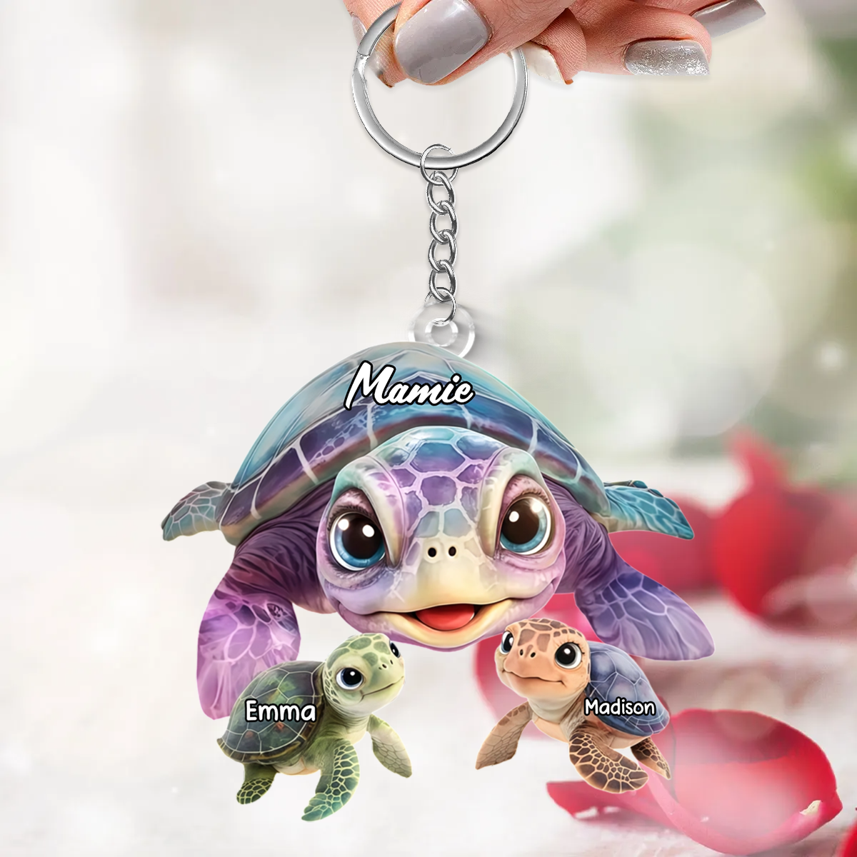 Porte-clés en acrylique avec tortues marines – Cadeau pour mamie