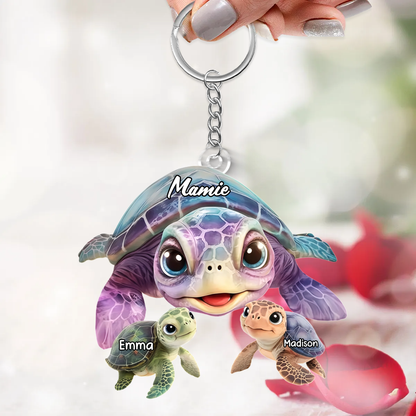 Porte-clés en acrylique avec tortues marines – Cadeau pour mamie