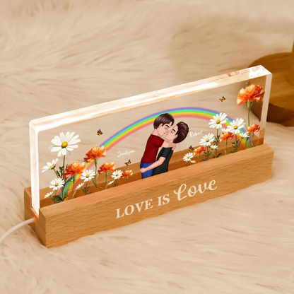 Arc-en-ciel et fleurs de naissance – Veilleuse LED personnalisée, cadeau pour couple LGBT
