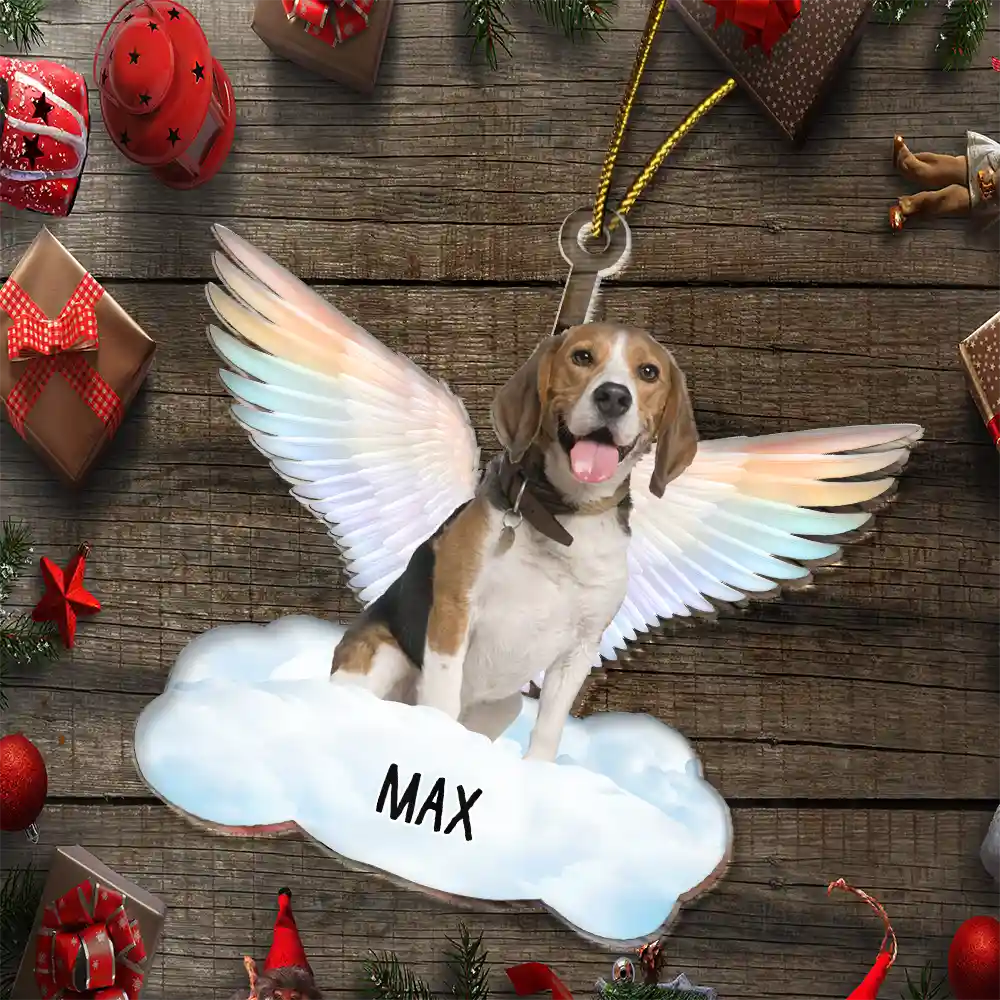 Ornement photo en acrylique avec ailes d’ange – Décoration de sapin de Noël commémorative