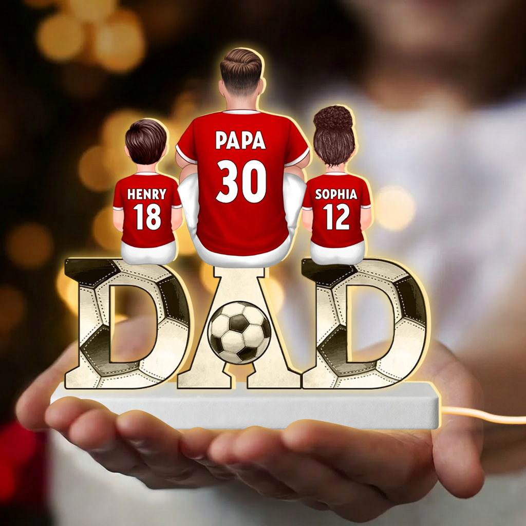 Papa et sa Dream Team – Lampe LED personnalisée football avec prénoms