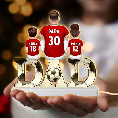Papa et sa Dream Team – Lampe LED personnalisée football avec prénoms