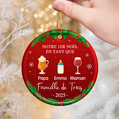 Orement personnalisée en céramique « Notre 1er Noël en famille à... » Décoration pour sapin de Noël