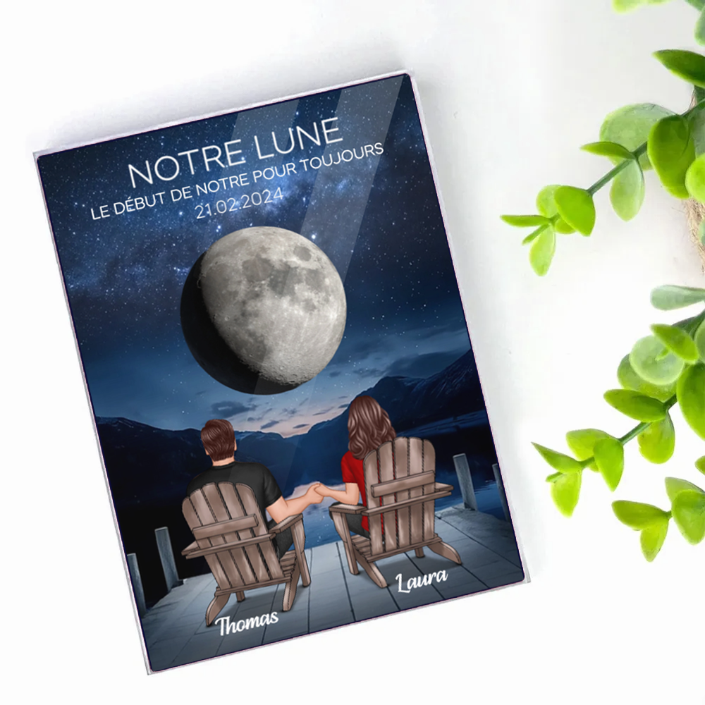 Notre lune - Bloc acrylique personnalisé avec 2 personnes et la lune Cadeau pour couple