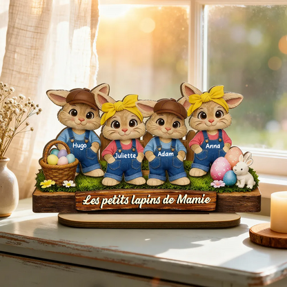 Lapins de Pâques pour mamie – Décoration en bois personnalisé avec petits lapins